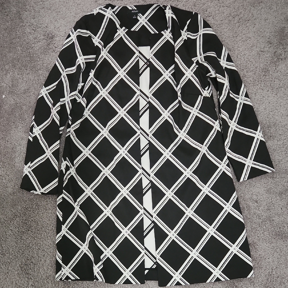 Alfani | Black & White Grid Print Open Front Topper Jacket Blazer | Size S